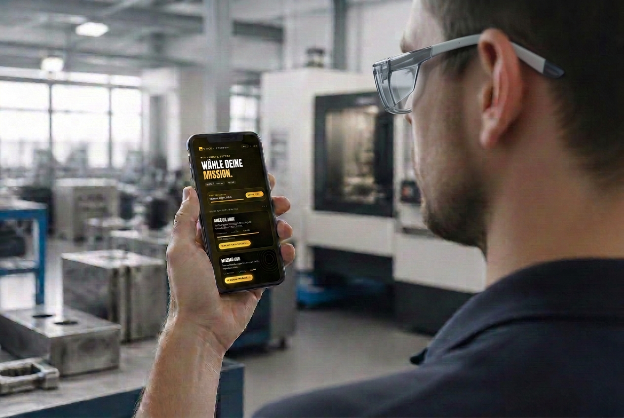 Mitarbeitender spielt eine kurze Sicherheits-Mission der UNICO Academy auf dem Smartphone